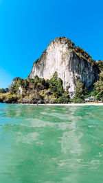 Scenic view of sea against clear blue sky