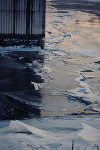 Puddle on snow covered landscape