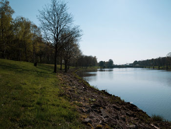 Scenic view of lake against clear sky
