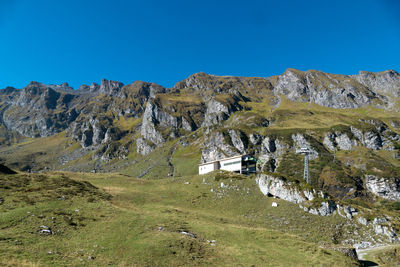 Scenic view of landscape against clear blue sky