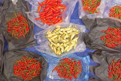 High angle view of vegetables in market