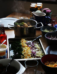 Close-up of food served on table