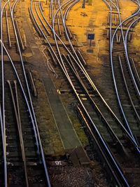 High angle view of railroad tracks in city