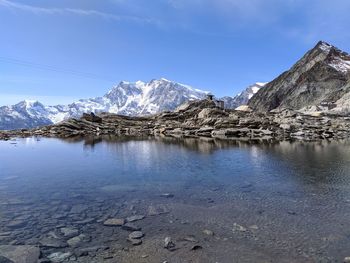 Scenic view of snowcapped mountains against sky