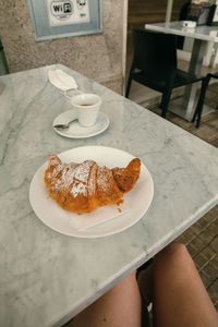 High angle view of breakfast served on table