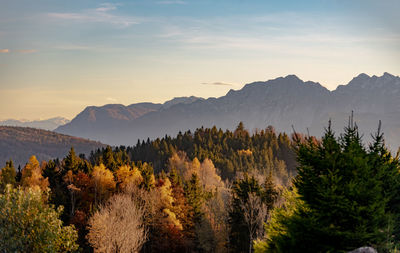 Scenic view of mountains against sky during sunset