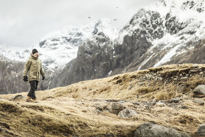 Woman hiking in mountains