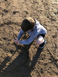 High angle view of girl on land