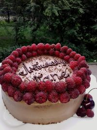 Close-up of strawberry cake