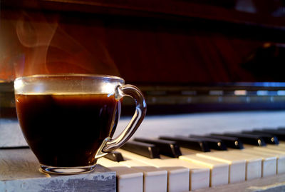 Close-up of coffee cup on table