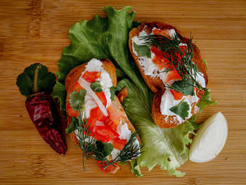 High angle view of vegetables on table