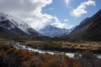 Scenic view of mt cook against cloudy sky
