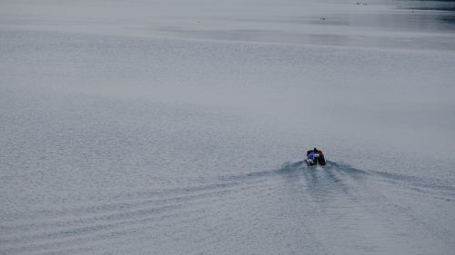 High angle view of couple on beach