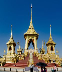 Low angle view of temple building against clear sky