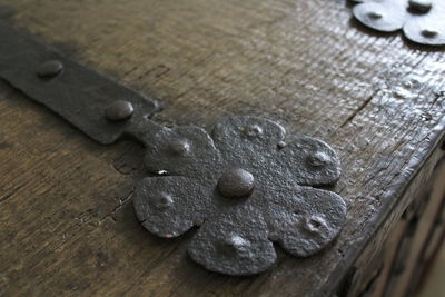 High angle view of wood on table