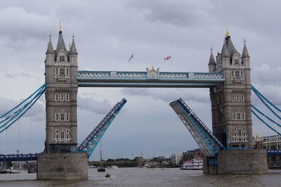 View of bridge over river against cloudy sky