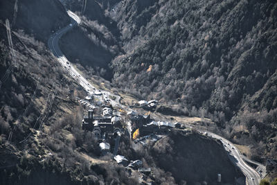 High angle view of valley and mountains