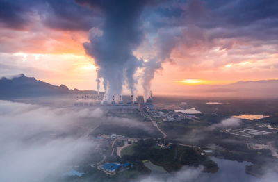 Aerial view coal power plant and environment concept. coal and steam. mae moh, lampang, thailand.