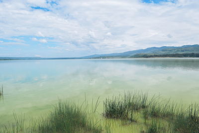 Lake landscape against a mountain background, lake elementaita, naivasha, rift valley, kenya