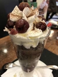 Close-up of ice cream on table