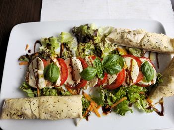 High angle view of food served in plate