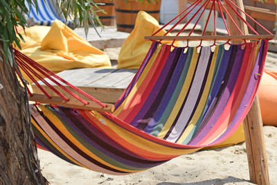 Close-up of multi colored hammock