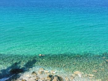 High angle view of man swimming in turquoise sea