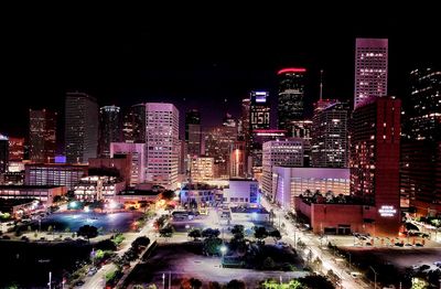 Illuminated cityscape at night