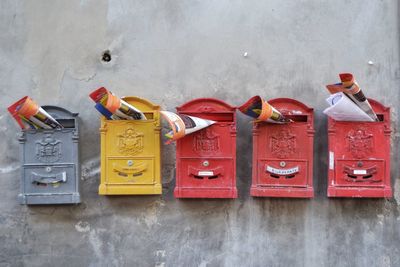 Old mailboxes mounted on wall