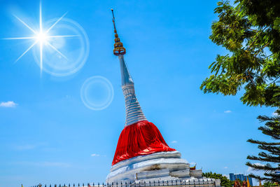 Low angle view of red building against sky