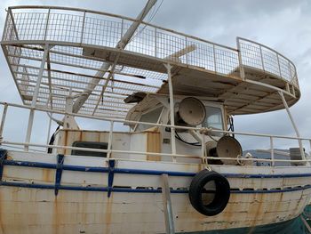 Low angle view of ship against sky