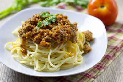 Close-up of food in plate on table