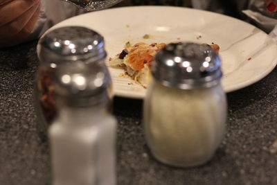 Close-up of bread in plate on table