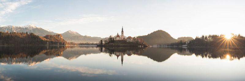 Reflection of buildings in lake