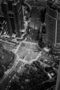 High angle view of street amidst buildings in city