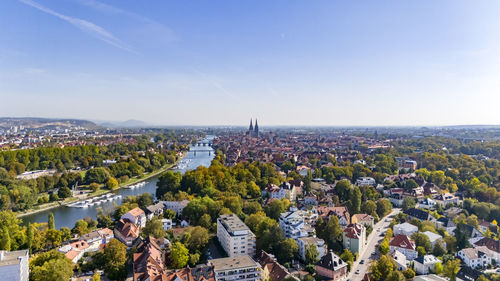 High angle view of townscape against sky