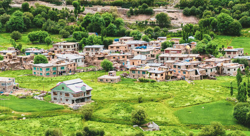 High angle view of townscape against buildings in town