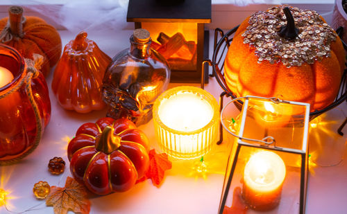 Close-up of christmas decorations on table