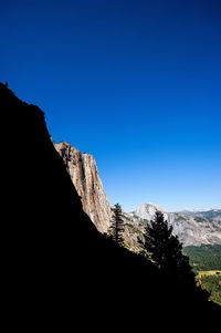 Scenic view of mountains against clear blue sky