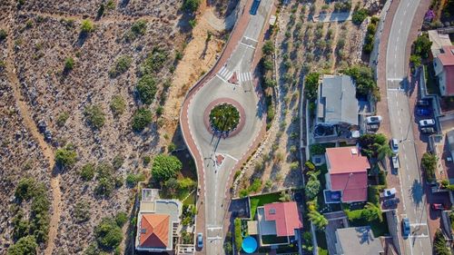 High angle view of a roundabout in the sunset