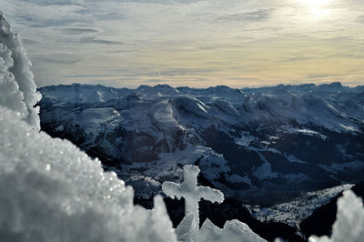 Scenic view of snowcapped mountains against sky