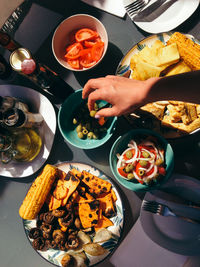 High angle view of food on table