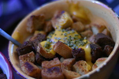 Close-up of clam chowder in bowl