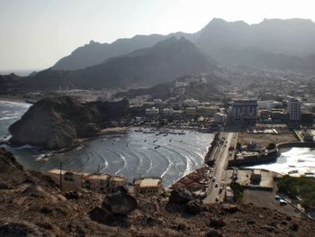 High angle view of buildings in city