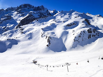 Scenic view of snow covered mountains