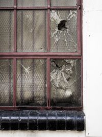 Close-up of broken glass window