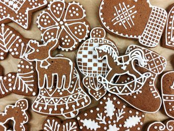 Full frame shot of gingerbread cookies on table