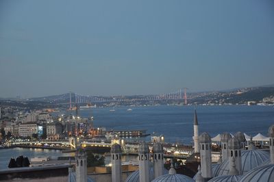 High angle view of city at night