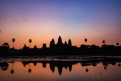 Silhouette of temple at sunset