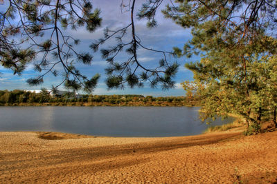 Scenic view of lake against sky